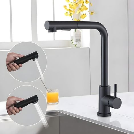 Kitchen Faucet - Sink Mixer with 360° Swivel Pull-Out Spray Kitchen Mixer Taps - BLACK (1/4)