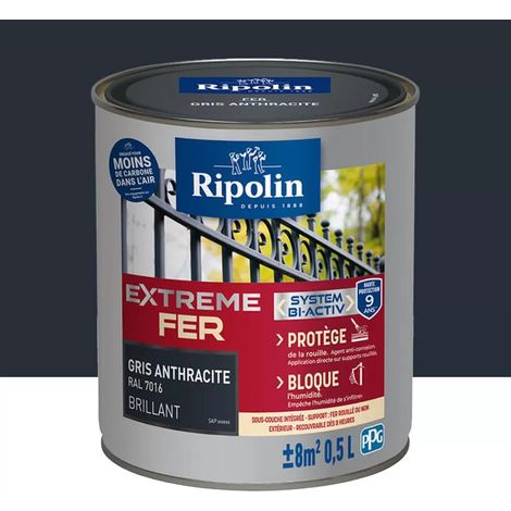 Peinture Fer RIPOLIN Extreme Fer brillant Bi-Activ Gris anthracite 0,5 L (1/3)