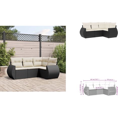 The Living Store Salon de jardin 4 pcs avec coussins noir résine tressée - Meubles d'extérieur (1/3)