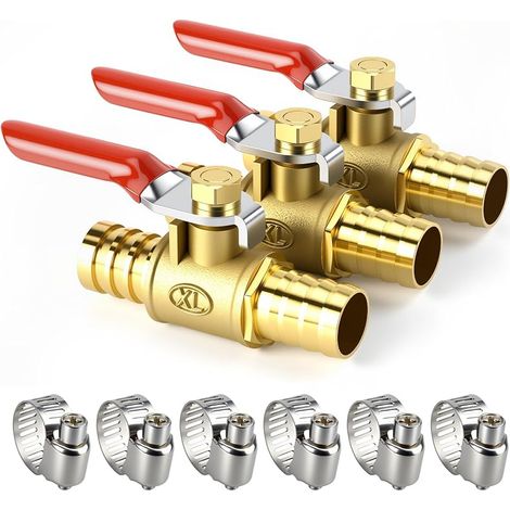 Lot de 3 vannes à boisseau sphérique en laiton de 6mm avec 6 colliers de serrage, ligne de carburant à gaz d'air coupée à 180 degrés (1/5)