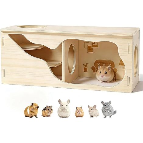 Maison en Bois Cachette en Bois Maison Rongeur Maisons Hamsters Hamsters House Démontable Facile à Transporter Convient à Tous Les Petits Animaux de Compagnie (1/5)
