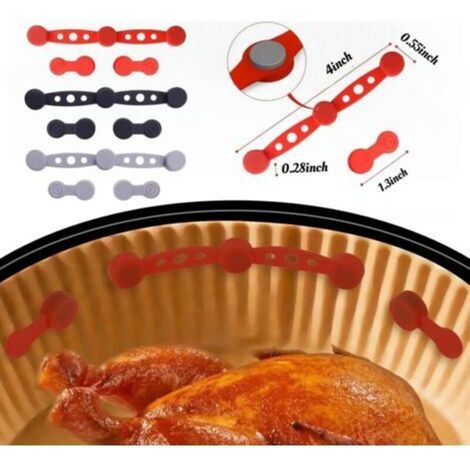 Magneti per friggitrici ad aria per fissare la carta da forno, 2 anelli in silicone per accessori, blocco di sicurezza, inserti monouso per proteggere la carta dalle bruciature.