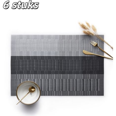 Ensemble de six sets de table - Résistants à la chaleur - Lavables - Matière PVC - Antidérapants et antitaches - Sets de table de cuisine - Faciles à nettoyer - 45 x 30 cm - Noirs (1/5)