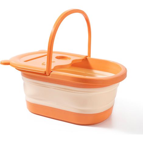 Faltbares Fußbadbecken, tiefes Fußmassagebecken für Zuhause, tragbares und platzsparendes Reisemodell, orange. (1/4)