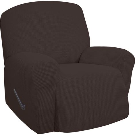 Housse de canapé Extensible pour canapé inclinable avec élastique en Bas pour Enfants, Tissu Jacquard Polyester élasthanne, Petits Carreaux (Fauteuil inclinable surdimensionné, Chocolat) (1/5)