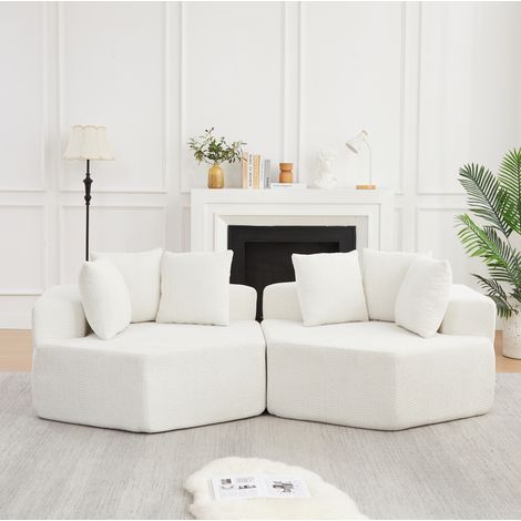 Sofá modular hexagonal de 1 plaza, 122 x 138 x 76 cm, chenilla beige HAVRYA (1/5)