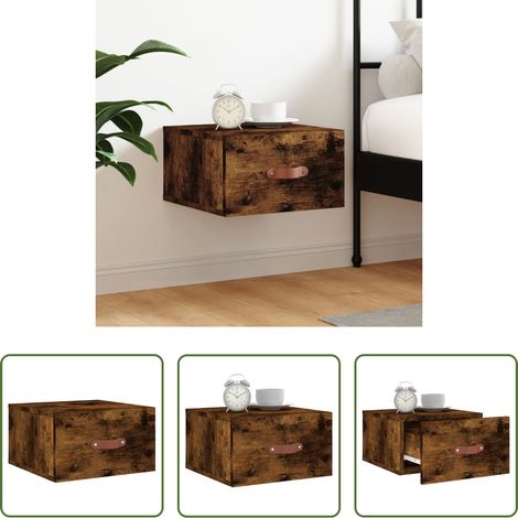 vidaXL Holz Nachttisch - Wand-Nachttisch Räuchereiche 35x35x20 cm (1/5)