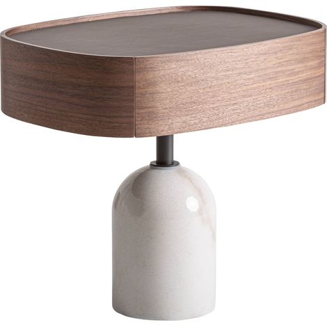Table de chevet contemporaine noyer et marbre - noyer, noir et marbre blanc cassé (1/5)