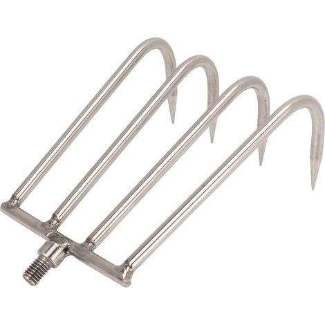 Râteau manuel 4 dents en acier inoxydable pour plantes aquatiques, interface filetée 8mm, portable pour la pêche (1/5)