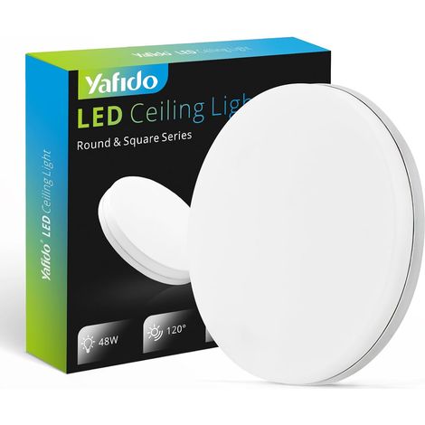 Yafido 48W Plafonnier LED Salle de Bain Chambre Éclairage de Plafond Applique Murale, 4320LM Blanc Chaud Luminaire Cuisine IP44 Lampe Plat Salon Couloir Garage Interieur Puissant 30CM Blanc Carré (1/5)