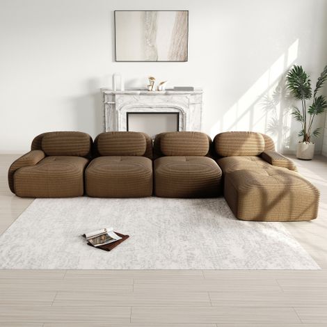 Sofá esquinero de 4 plazas con tapicería de alta elasticidad 32D, sin marco, antideslizante, con chaise longue, reposabrazos extra anchos, combinable libremente, no requiere montaje, ideal para oficin (1/5)