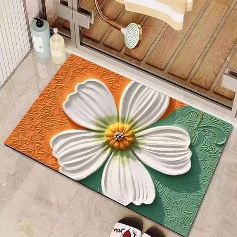 Tapis De Bain - 40x60 cm - Absorbant Rapide Séchage - Antidérapant - Motif Fleur - Pour Salle De Bain Entrée (1/5)
