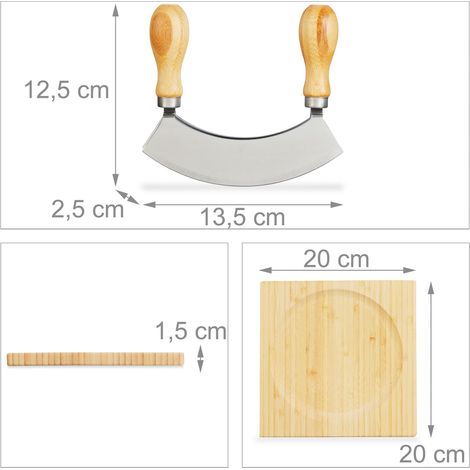 Mezzaluna per erbe aromatiche e tagliere curvo da cucina 30 x 20 x 2 cm in bambù naturale 130013668