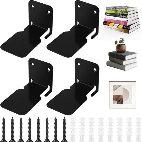 4er Unsichtbares Bücherregal Unsichtbares Schwarzes Bücherregal Wand Schwebendes Bücherregal Bücherregal Schwebend Bücherregal Wand Bücherregal Wand für Büro, Schlaf- & Wohnzimmer (1/5)