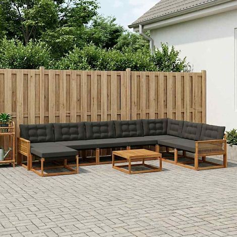 vidaXL Outdoor-Sofagarnitur mit Kissen 9 pcs Natürlich und Schwarz (1/5)