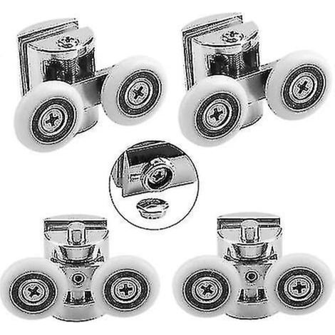 Lot de 4 roulettes pour porte de douche en verre, roulettes doubles en alliage de zinc massif de 23 mm de diamètre pour cabine de douche, pièce de rechange (1/5)