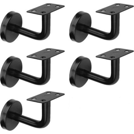 Lot 5 Supports de Main-Courante d'Escalier Noir, Supports de Rampe d'Escalier en Acier Inoxydable, 60x80 mm, pour Rampes d'Escalier, Appui ou Balustrade Intérieure et Extérieure (1/4)