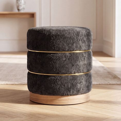 Wahson Ottoman de Salon Doré Petit Tabouret Repose-Pieds Élégant Pouf de Coiffeuse Moderne pour Chambre Entrée, Noir
