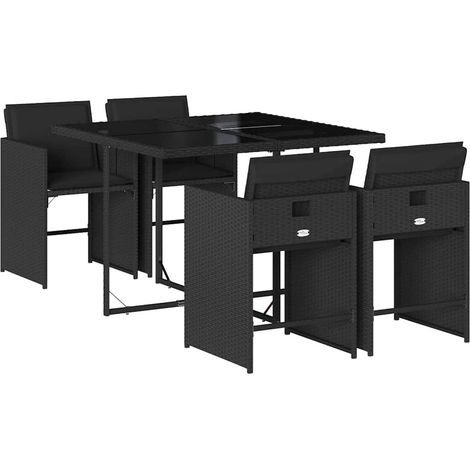 Garden Dining Set Black PE rattan 4-seater Foldable vidaXL (1/5)