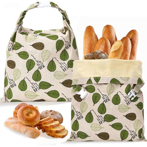 Lot de 2 sacs à pain en cire d'abeille 43 x 33 cm, sacs à pain réutilisables en coton biologique avec revêtement en cire naturelle - Sacs de conservation du pain - Cire d'abeille (1/5)
