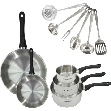 Set 2 poêles 20 et 28 cm, 3 casseroles en inox et 6 ustensiles inox Fackelmann Geneva (1/5)