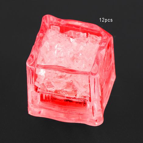 12 farbenfrohe LED-Eiswürfel mit Flüssigkeitssensor, beleuchtet, für Hochzeitsfeiern, Dekoration (rot) (1/5)