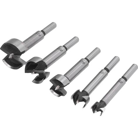 Jeu de 5 forets Forstner à queue cylindrique 15-35mm, perçage bois précis, outils de menuiserie professionnels, diamètres 15/20/25/30/35 mm. (1/5)