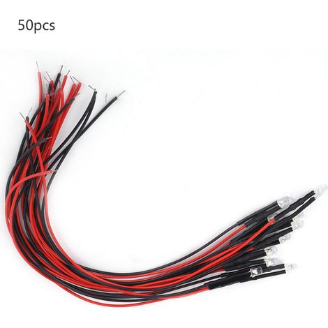 50 Stück 12V vorverdrahtete LED-Leuchtdioden, 3mm runder Kopf, mehrfarbig, schnell blinkend (1/5)