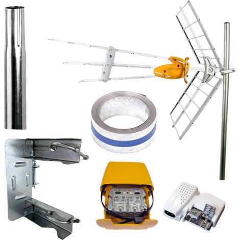 PACK TELEVES Antenne rateau + Kit Alimentation + Amplificateur de mat + Cerclage simple + Feuillard 5m + Mat 1m