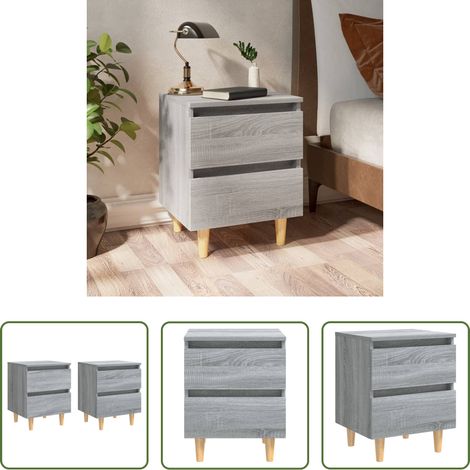 Table de chevet scandinave - Tables de chevet pieds en bois 2 pcs Sonoma gris 40x35x50 cm (1/5)