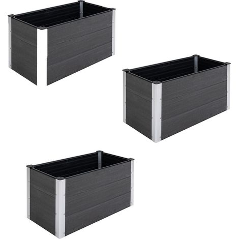 3er-Set hochbeet Wetterfester Pflanzkasten aus WPC + Aluminium, ohne Boden, Grau, 100x50x50cm