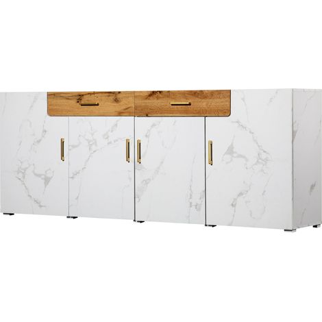 Weiße Sideboard-Kommode 208 x 39,5 x 80 cm mit 4 Türen und 2 Schubladen MODENUIT (1/5)