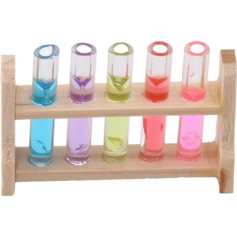 1:12 Puppenhaus-Reagenzglas mit Gestell, exquisite Miniatur-Reagenzglas-Simulation für Puppenhaus-Wohnzimmer, Schlafzimmer, weißes Gestell, bunte Reagenzgläser (1/5)