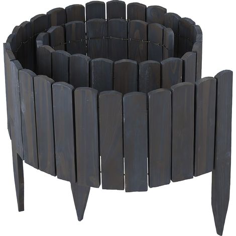 Relaxdays flower bed edging, 200 cm, flexible, visible height: 25 cm, stake-in, wood, lawn edging, anthracite
