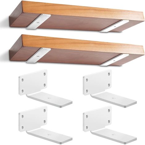 Lot de 4 - Support étagère flottante - Fixation murale métal - Montage invisible pour salon cuisine garage - Blanc - 12,5cm (1/5)