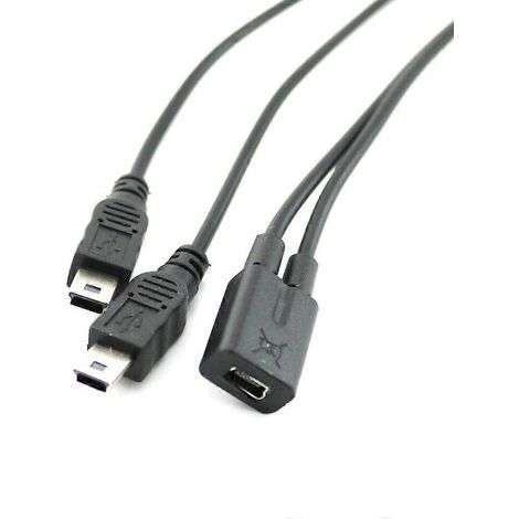 Câble adaptateur/répartiteur de charge mini USB 2.0 femelle vers double mâle en Y (2 ports mâles) (1/4)