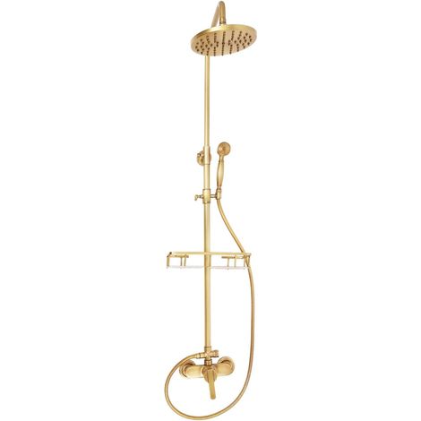 HAUTOUR Ensemble de Douche Mural Vintage Bronze, Jet Supérieur 360° Rotatif + Douche Manuelle, Vanne en Cuivre, Hauteur Réglable pour Salle de Bain Hôtel (1/5)
