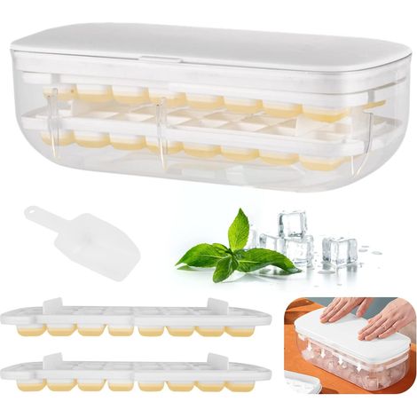 Silicone Ice Cube Tray with Lid, Ice Cube Box Silicone Ice Cube Tray with Plastic Double Layer Ice Tray with Ice Scoop for Cocktail Whiskey Beer Cola (1/5)