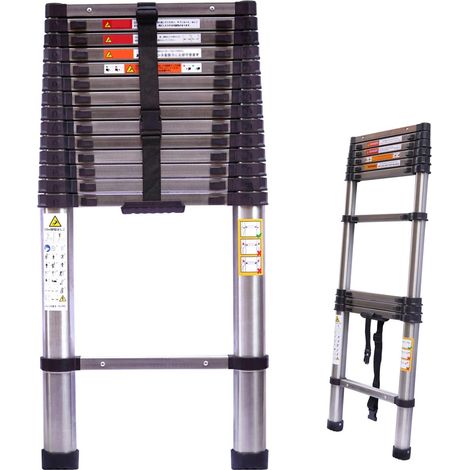12.5ft Telescoping Ladder Stainless Steel Heavy Duty 330lbs Max Load, EN131 Certificated, Folding Extension Ladder Adjustable Height Portable Compact Collapsible Ladder for Home, Office, DIY, RV (1/5)