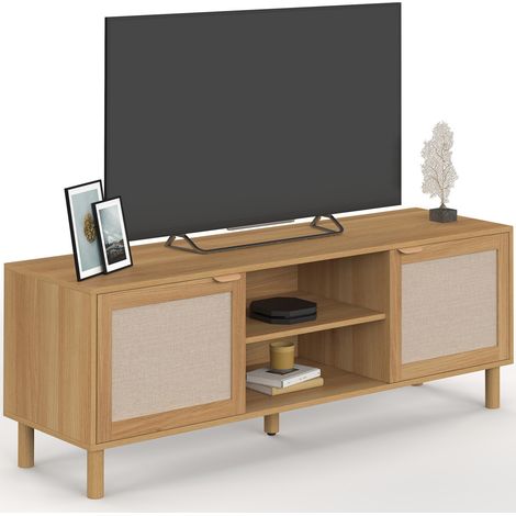 Mobile TV ROBIN da 140 cm con 2 ante in tessuto effetto lino e legno