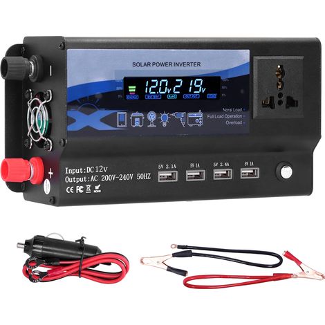 Xuyuan Onduleur de voiture 4000 W avec lumière ambiante LED couleur 4 chargeur USB Convertisseur de puissance pour véhicule 12 V (1/5)