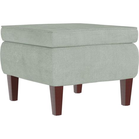 Taburete asiento reposapiés con patas de madera y terciopelo gris claro DEC026301