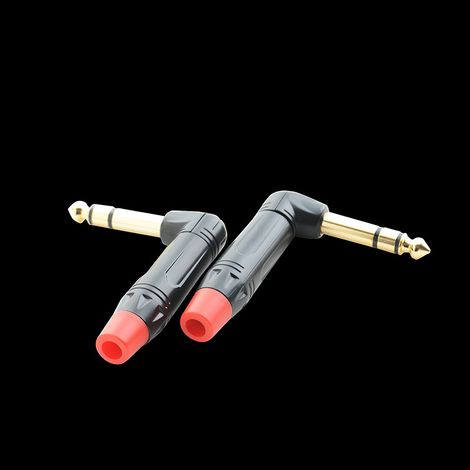 6,35 mm Zweikanal-Winkel-Audiostecker, verlötet, rote Elektrode, für Mikrofon, Gitarrenlautsprecher und Zweikanal-Audiobuchse. (1/5)