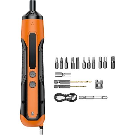 Tournevis électrique sans fil portable avec fonction réversible, embouts multiples, conception ergonomique et batteries au lithium rechargeables.