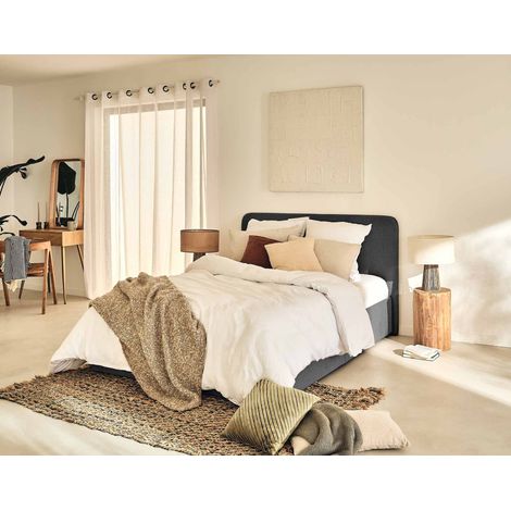Bestmobilier – Lit coffre 140x190 cm avec sommier inclus – Tissu 100% polyester – Coffre de rangement intégré – Structure en bois solide – Style contemporain