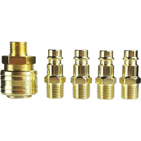 Kit de 10 raccords et embouts pneumatiques en laiton : raccord rapide femelle avec filetage femelle/mâle 1/4'' BSP, raccord mâle avec filetage femelle/mâle 1/4'' BSP, tuyau de 8 mm. (1/2)