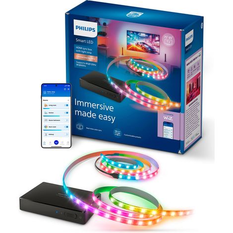 PHILIPS SMART LIGHTING HDMI SYNC BOX 2.1 8 K, RÉTROÉCLAIRAGE TV 75-85 POUCES, RUBAN LED RGBIC, TAUX DE RAFRAÎCHISSEMENT ULTRA-RA