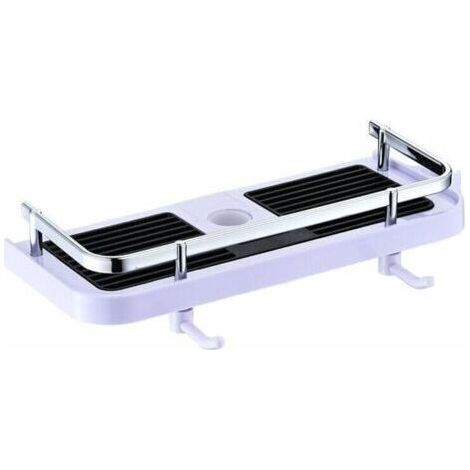 Étagère Douche pour Colonne/Barre de Douche,Etagère Serviteur de Douche avec Support Pomme Douche,Panier Rangement Salle de Bain Tablette de Douche sans Perçage,Plastique Shower Shelf (Blanc ) (1/4)