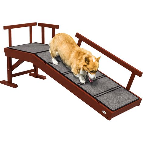 PawHut Wooden Dog Ramp with Removable Guardrails, Non-Slip Surface, 125 cm