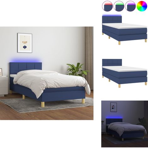 Sommier à lattes de lit avec matelas et LED Bleu 80x200cm Tissu - Sommier Tapissier - Lit Plateforme - Lit Avec Led - Matelas À Ressorts Ensachés - Têtière Ajustable (1/5)